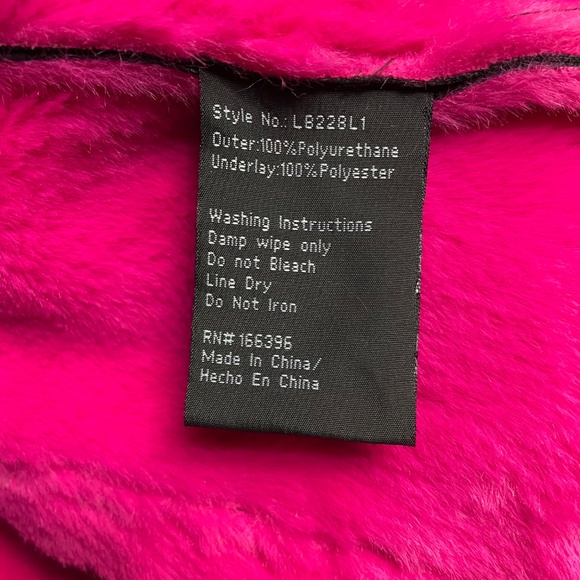 DNA couture Short Black & Pink Faux Fur Leather Jacket Stand Studio Style L - Picture 5 of 5